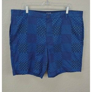 Chaps Mens Shorts Sz 42 Blue Checked Cotton Pockets XL Casual Flat Front